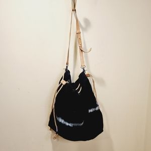 FREE PEOPLE Black Canvas Large Tie Tote Bag